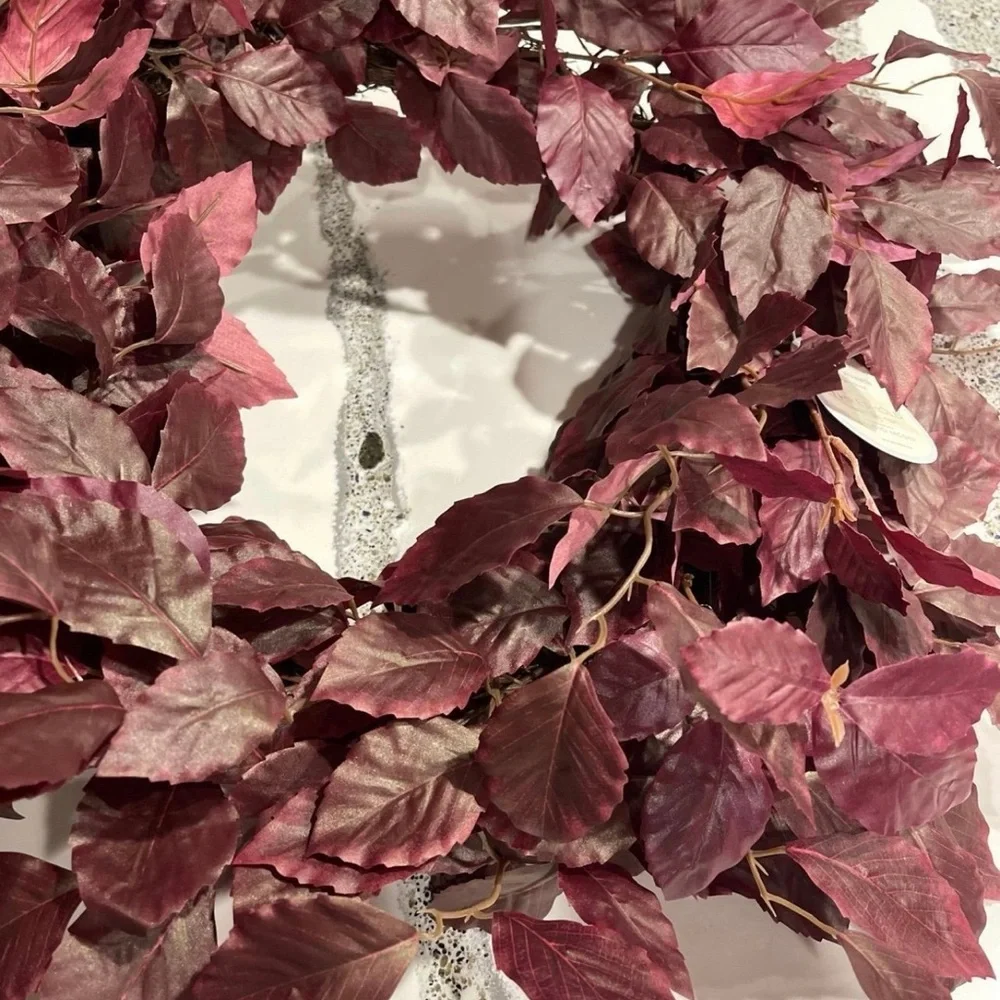 Studio McGee Artificial Leaf Wreath Arrangement Burgundy - Threshold